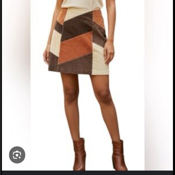 Apostrophe Dresses & Skirts - Apostrophe Leather Suede Patchwork Retro 70s Style Tan Brown Hippie Boho Skirt 8